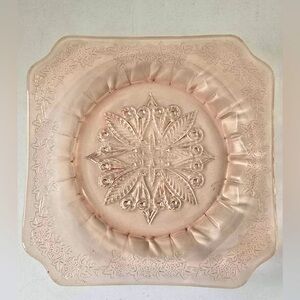 Jeanette Depression Glass Pink Decorative Square Dish Plate